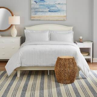 StyleWell Maxine 3-Piece Shadow Gray and White Printed Stripe Cotton King Comforter Set COM-K-SG | The Home Depot