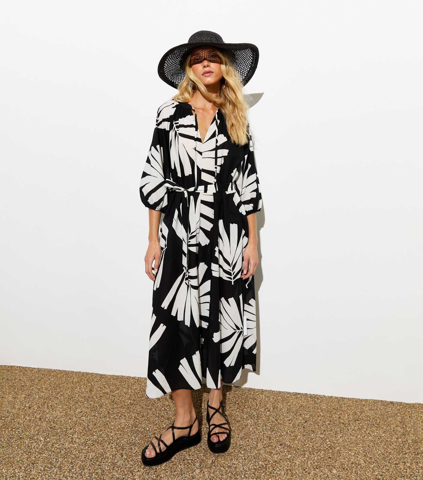 Black Palm Print Belted Midi Smock Dress | New Look | New Look (UK)