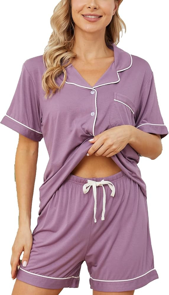 Womens Pajama Sets Short Sleeve Sleepwear Soft Button Down Nightwear Lounge Pj Set XS-XXL | Amazon (US)