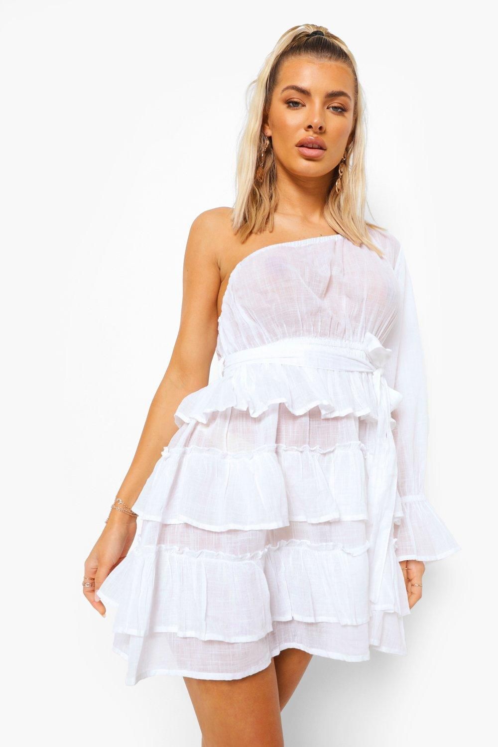 Linen Look Asymmetric Beach Dress | Boohoo.com (UK & IE)