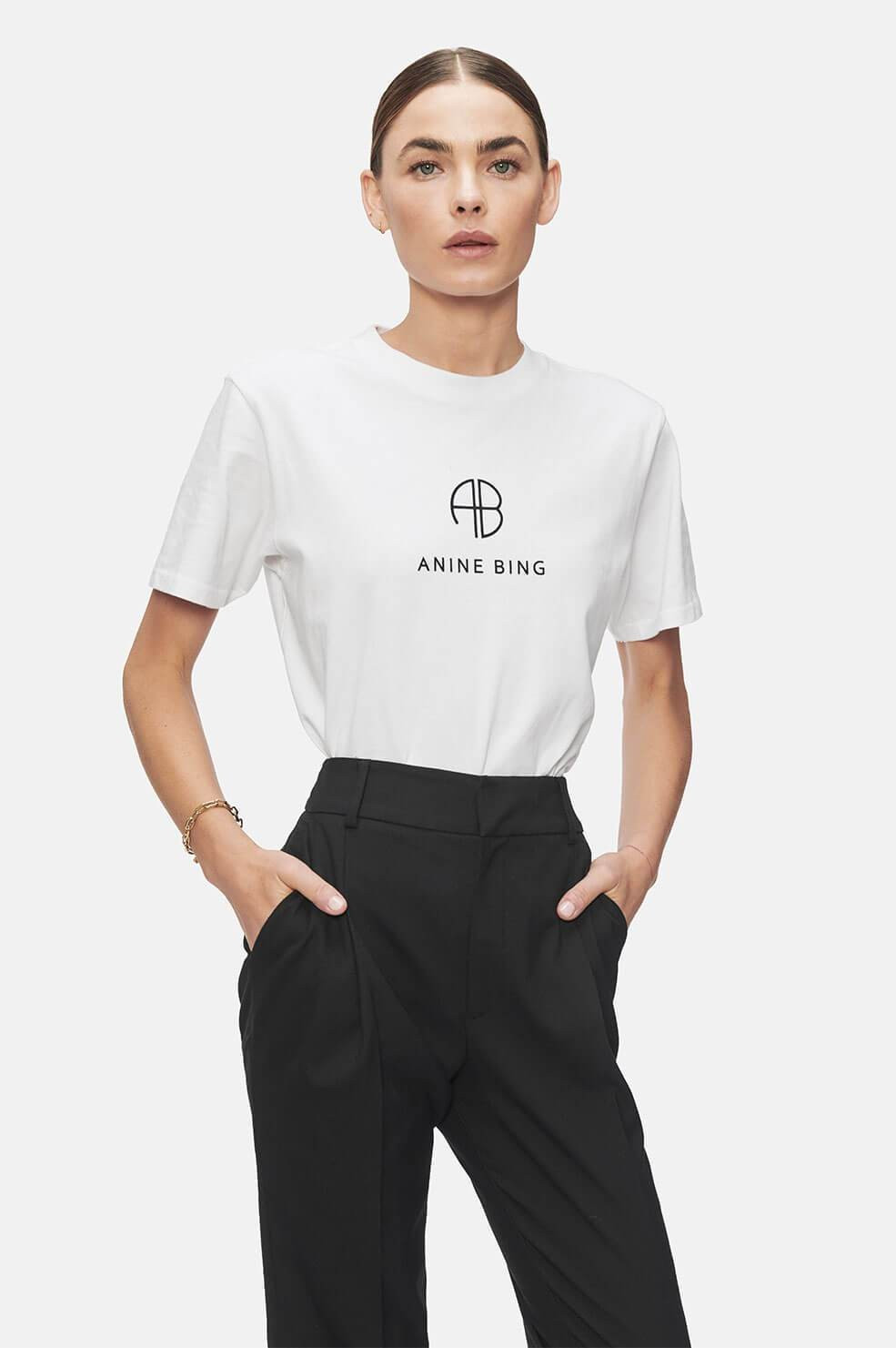 Hudson Tee Monogram - Optic White | ANINE BING