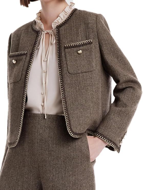 Tweed Blazers for Women Work Business Casual, Knit Blazer Cropped Jacket for Women | Amazon (US)