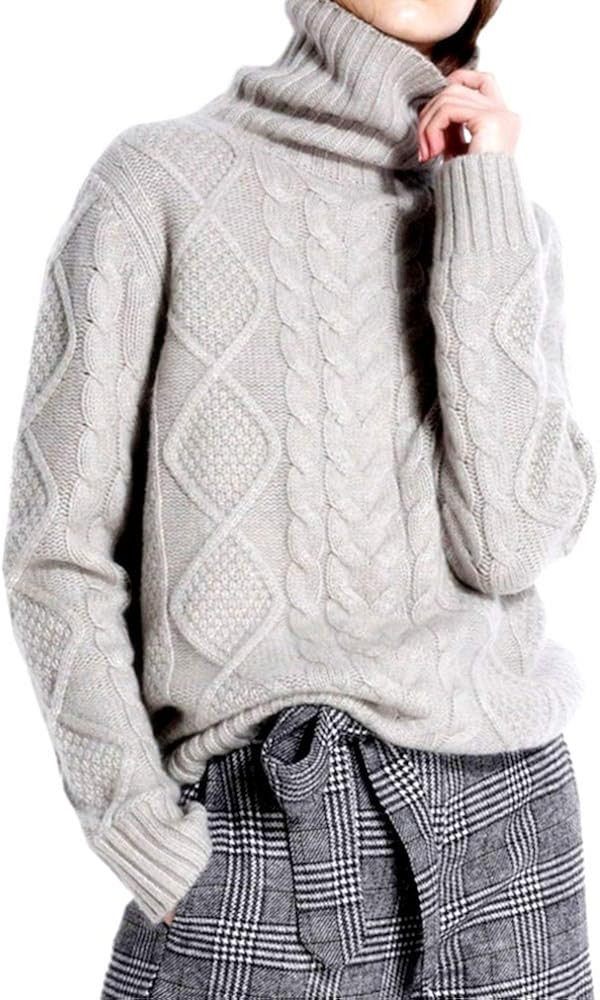 Ailaile Cashmere Wool Sweater Women's Twist Thick Turtleneck Pullover Female Loose Knitted Jumper | Amazon (US)