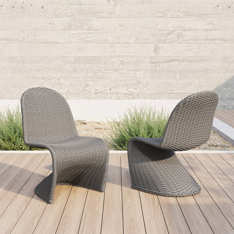 2 Pieces Coastal Aluminum & Woven Rattan Outdoor Patio Dining Chair Set in Dark Gray | Homary