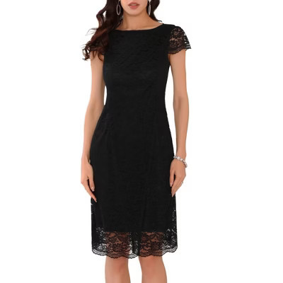 INSPIRE CHIC Women's Cocktail Floral Lace Cap Sleeve Boat Neck Midi Dress Black XX-Large | Target
