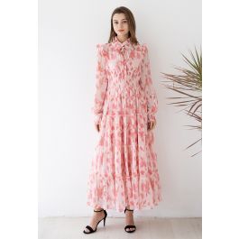 Darling Blush Pink Floral Tie Neck Maxi Dress | Chicwish