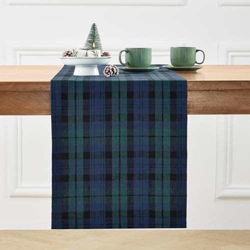Solino Home Linen Blackwatch Table Runner 156 Inches Long - 100% Pure Linen Blue and Green Christ... | Amazon (US)