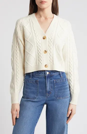 Cable Knit V-Neck Crop Cardigan | Nordstrom