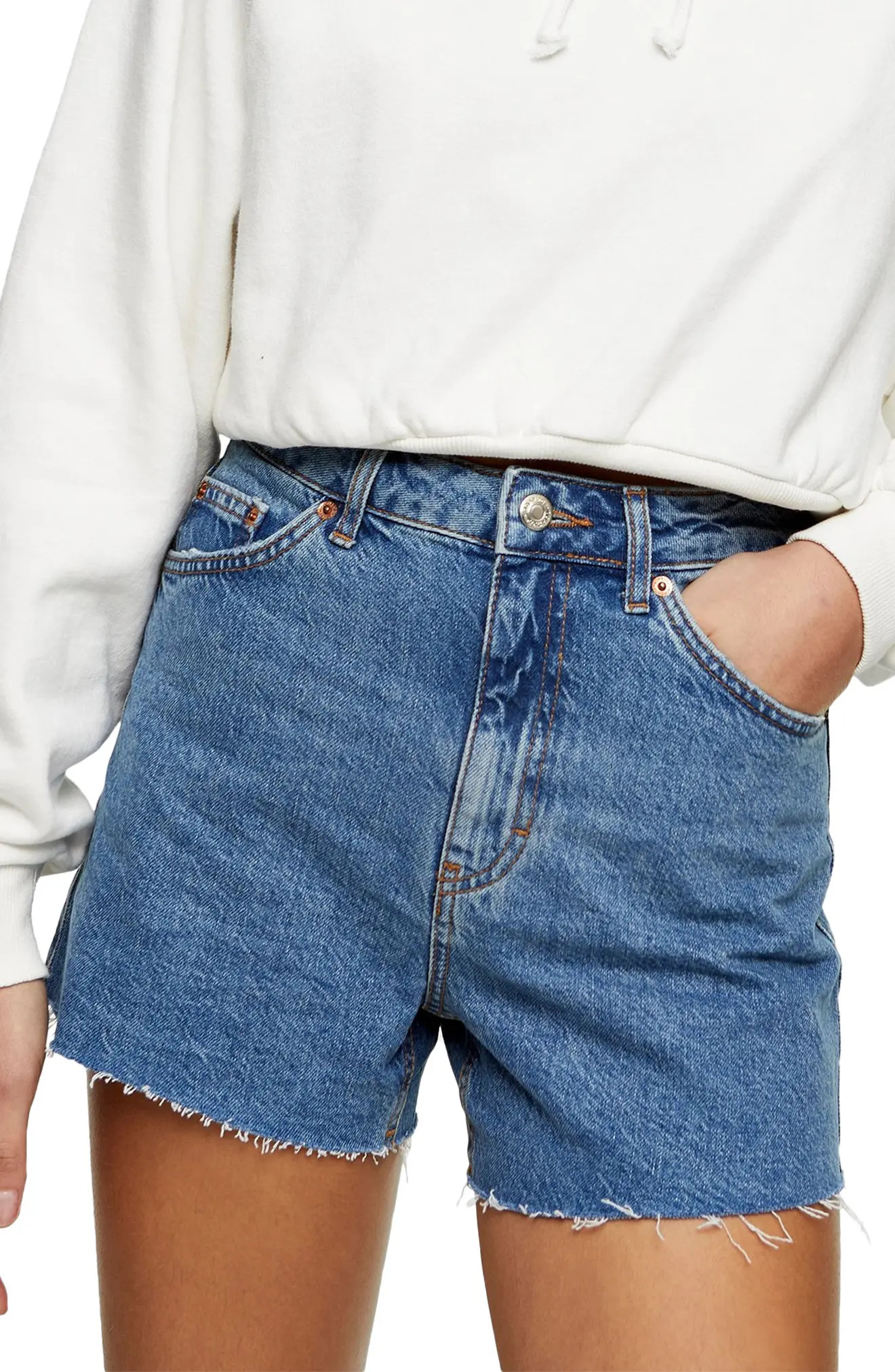 Topshop A-Line Mom Shorts, Size 12 Us in Mid Denim at Nordstrom | Nordstrom