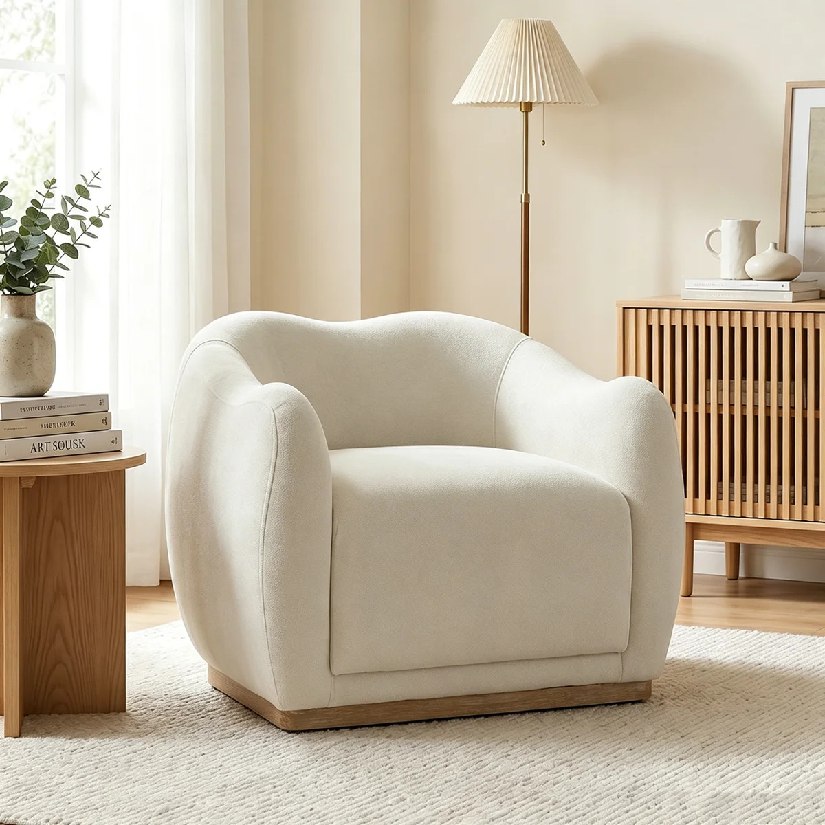 Modern Curved Upholstered Accent Chair, Fabric Barrel  Swivel Chair For Living Room Bedroom | Wayfair North America