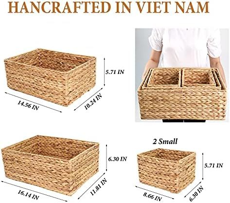 ABEL CRAFTS Wicker Basket Organizer Rectangle Water Hyacinth Storage Baskets Set Of 4 Organizing ... | Amazon (US)