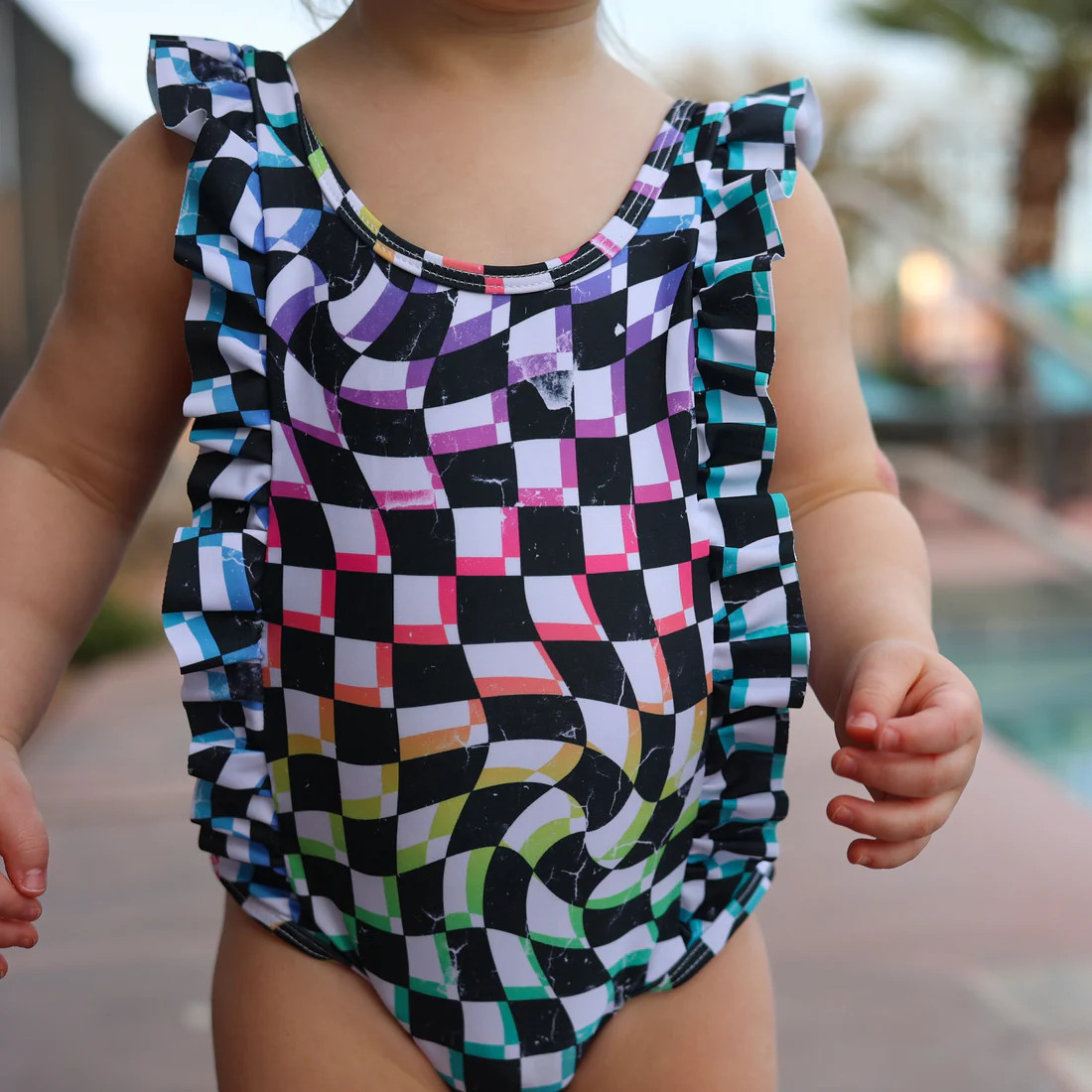 RUFFLE SWIMSUIT- Neon Check | millie + roo