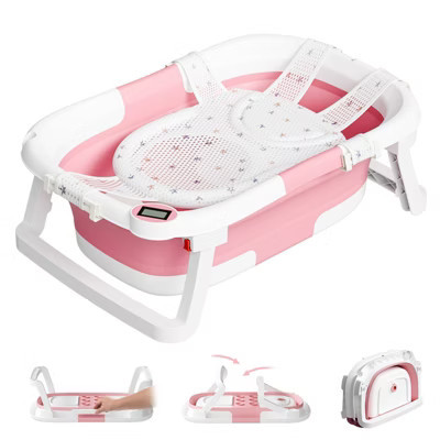 TUMAJUP Collapsible Baby Bathtub for Infants and Toddlers with Bath Net and Thermometer-Baby Pink | Target