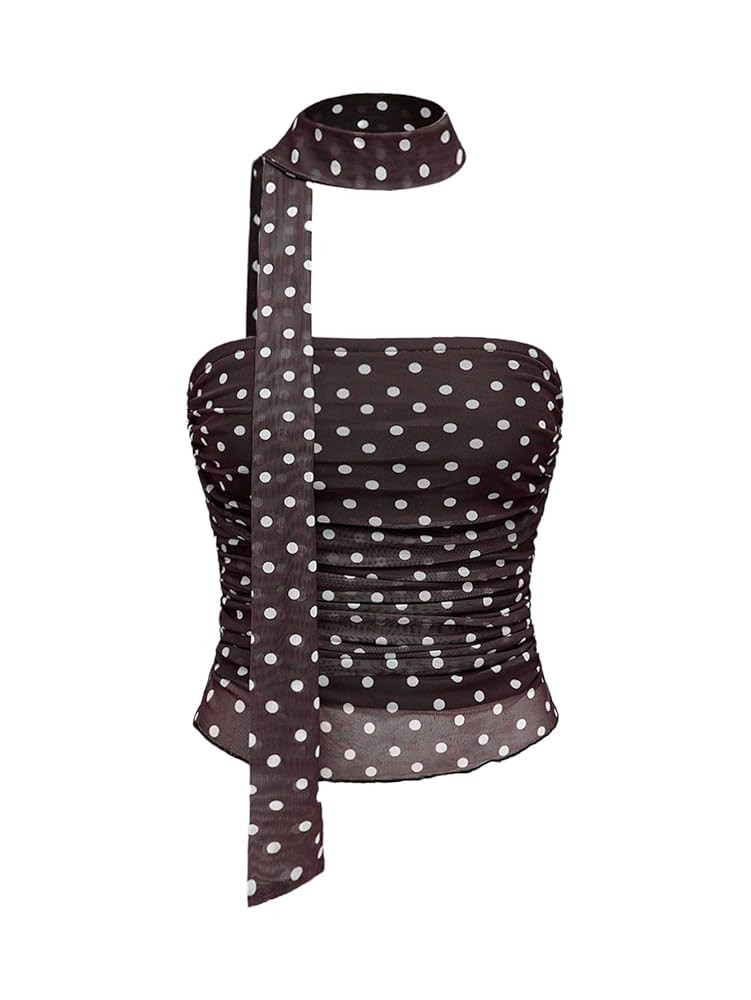 Milumia Women's Polka Dots Mesh Tube Tops Y2k Strapless Bandeau Top with Scarf | Amazon (US)