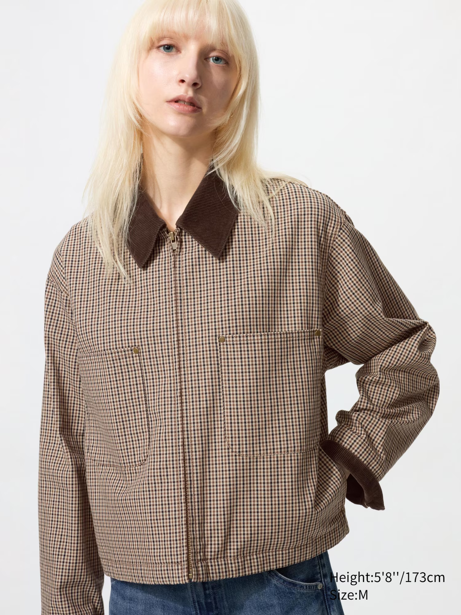 UNIQLO Women's Zip-Up Short Jacket Pattern, Brown, 2XS | UNIQLO (US)