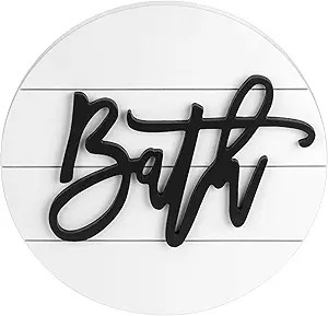 Modern Rustic 3D Bath Sign,Shiplap Farmhouse Bathroom Round Sign for Wall Hanging Decor, Handcraf... | Amazon (US)