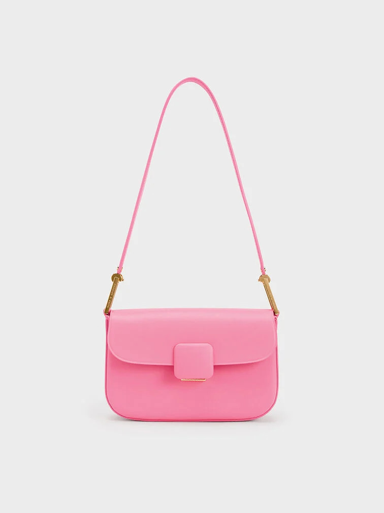 Cream Koa Square Push-Lock Shoulder Bag | CHARLES & KEITH | Charles & Keith US