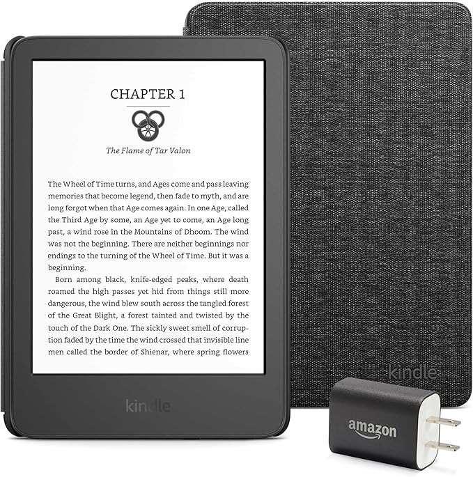 Kindle Essentials Bundle including Kindle (2024 release) - Black, Fabric Cover - Black, and Power... | Amazon (US)