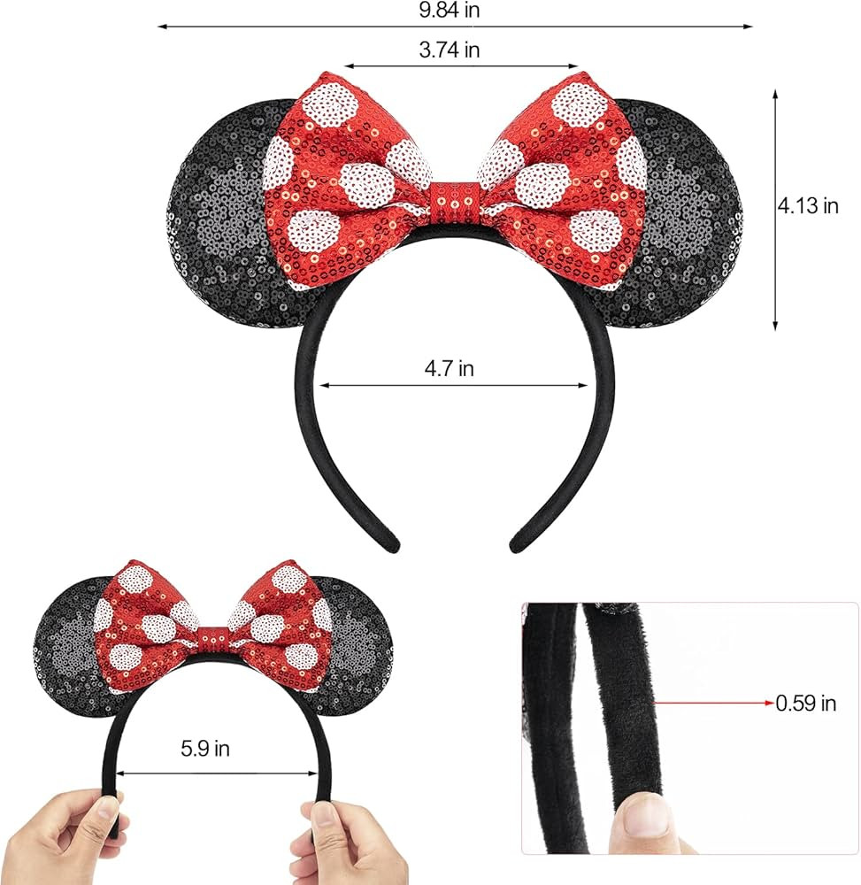 2 PCS Mouse Ears, Shiny Red Sequin Bow Mouse Ears Headbands for Adult Women Girls Christmas Birth... | Amazon (US)