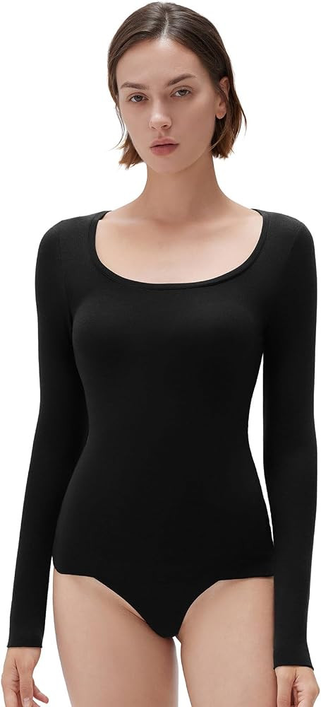 SUUKSESS Cloud Cashmere Women Scoop Neck Fitted Long Sleeve Shirt Basic Knit Tops | Amazon (US)