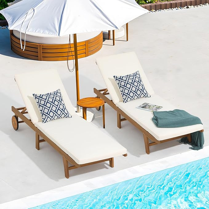 Patiorama Patio Acacia Wood Chaise Lounge Set of 2, Outdoor Folding Lounge Chair Recliner w/Adjus... | Amazon (US)