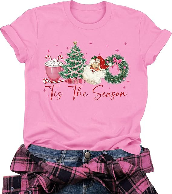 Christmas Shirts for Women Funny Merry Xmas Holiday Short Sleeve Tee Tops | Amazon (US)