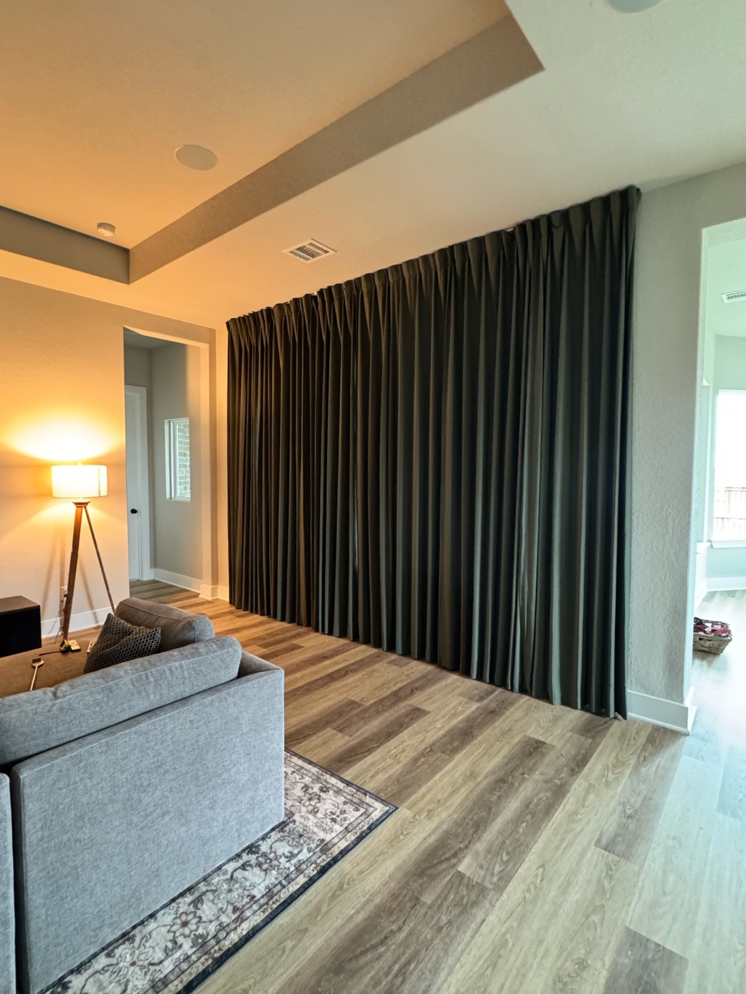 Pleated curtains are 10/10 quality! Black out linen blend. Shade Olive Green. Also linking the curtain track that we installed into the ceiling.