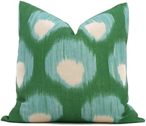 Flowershave357 Peter Dunham Peacock Green and Aqua Bukhara Decorative Pillow Cover 18x18 Eurosham or | Amazon (US)