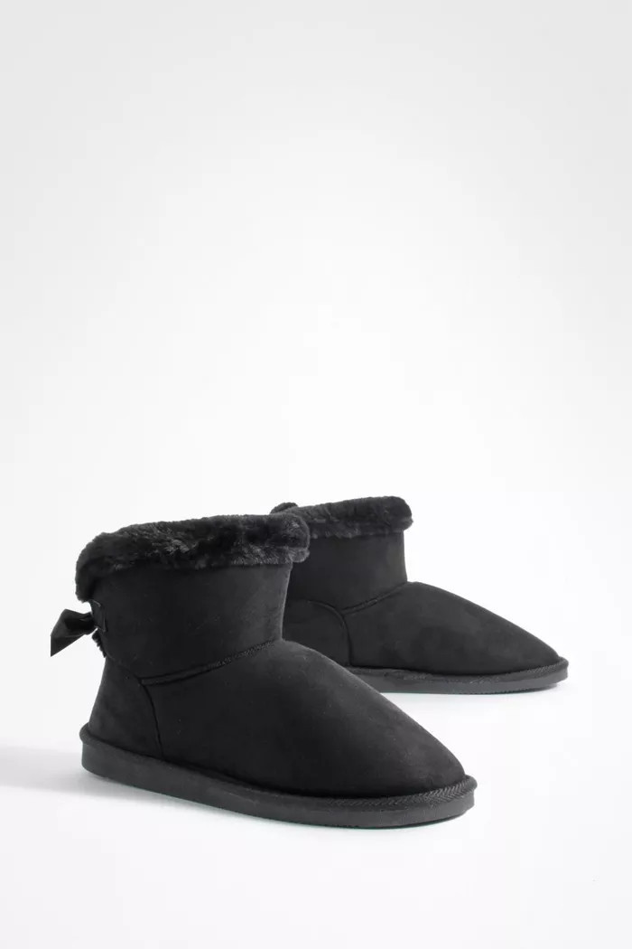 Bow Detail Fur Lined Cosy Boots | Boohoo.com (UK & IE)