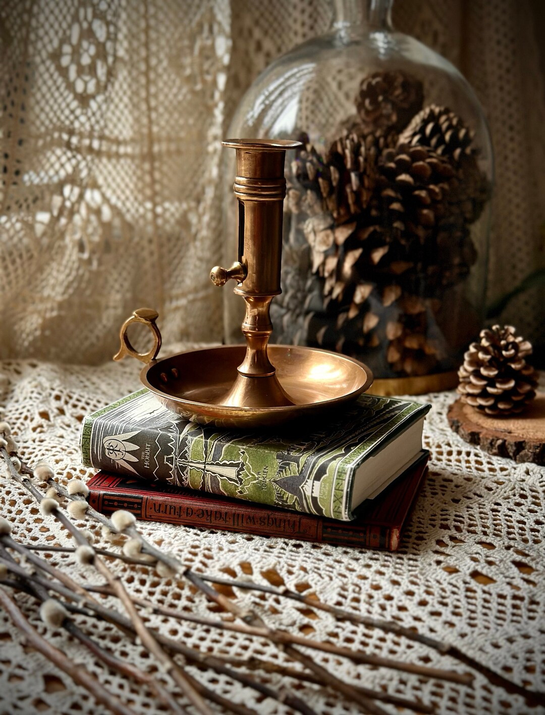 Solid Antique Adjustable Chamber Stick / Candleholder. Brass. Wee Willy Winkie Thumb-handled Cand... | Etsy (UK)