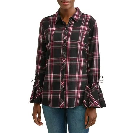 Women's Woven Ruffle Sleeve Shirt | Walmart (US)