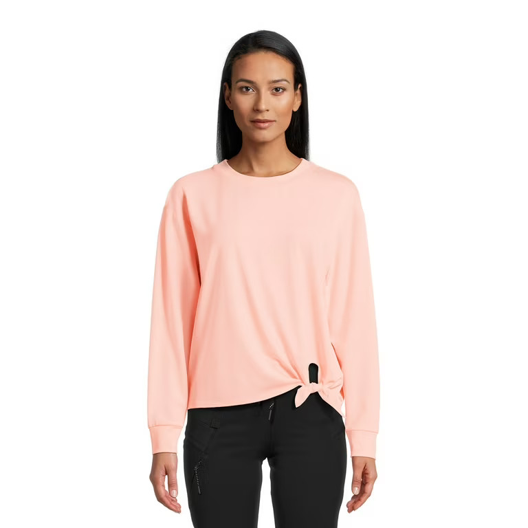 Avia Women's Side Tie French Terry Cloth Top with Long Sleeves, Sizes XS – XXXL | Walmart (US)