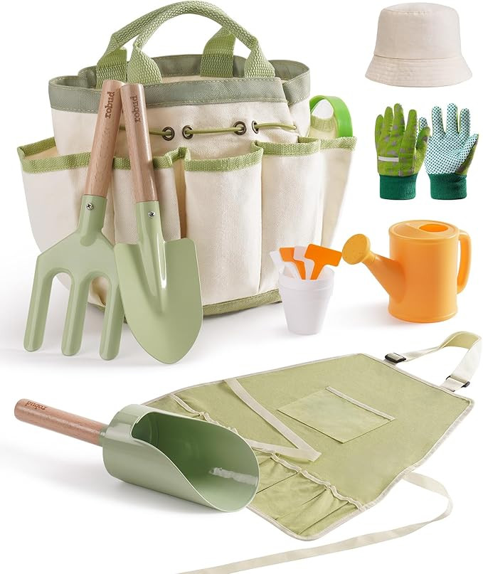 ROBUD Kid Gardening Set, Wooden Garden Tool for Kid, Garden Tool Kit with Tool Storage Bag, Apron... | Amazon (US)