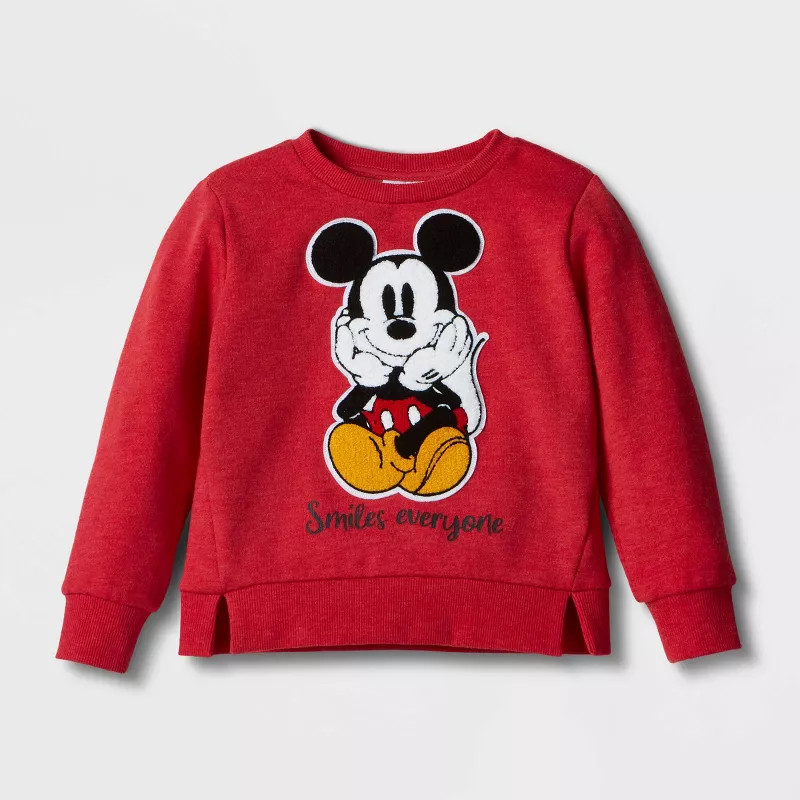 Toddler Boys' Disney Mickey Mouse Solid Pullover Sweatshirt - Red | Target