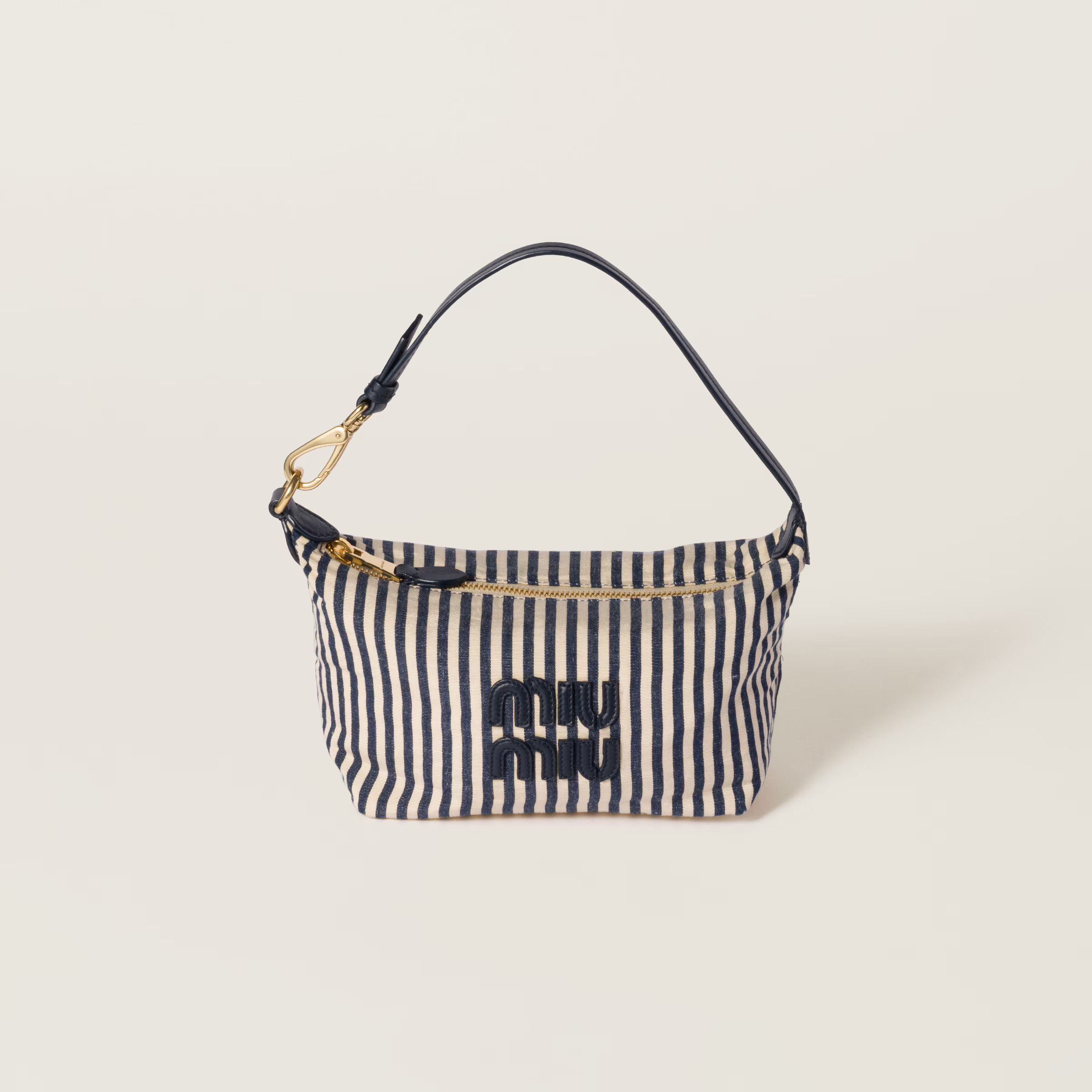 Beige/baltic Blue Jacquard Fabric Pouch With Logo | Miu Miu | Miu Miu US