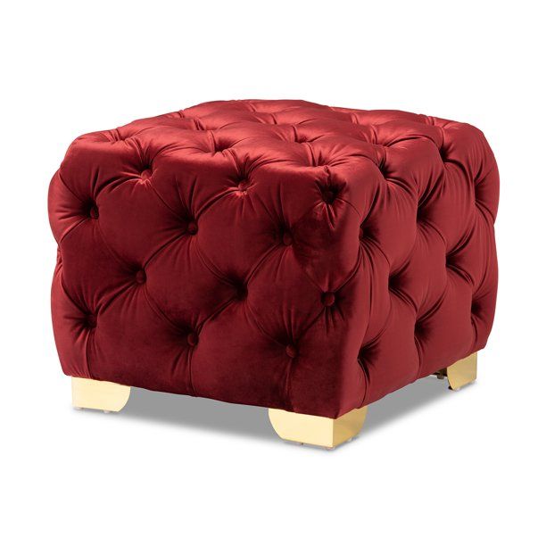 Baxton Studio Avara Glam and Luxe Burgundy Velvet Fabric Upholstered Gold Finished Button Tufted ... | Walmart (US)