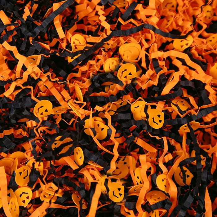 1LB Halloween Crinkle Cut Paper Shred, Black Orange | Amazon (US)