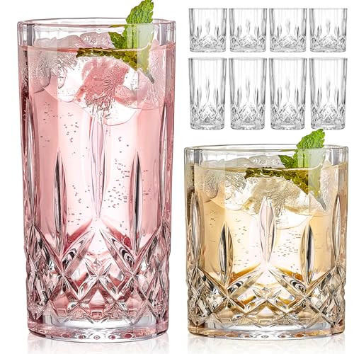 Qipecedm Drinking Glasses, 8 Piece Crystal Glass Cups, Mixed Glassware Set, 4 pcs Crystal Old Fashioned 11oz Highballs and 4 pcs 11oz Whiskey Glasses, Great for Cocktail, Whisky and other Beverages | Amazon (US)