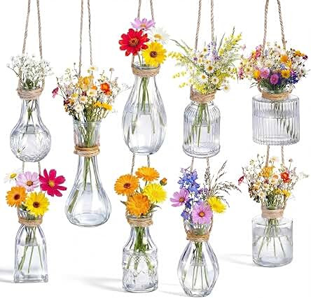 Set of 9 Glass Window Propagation Vases with Jute Rope Small Wall Propagation Vases Mini Vintage Embossed Flower Vase for Plant Lover Wedding Party Gift Hydroponic Garden Home Decoration | Amazon (US)