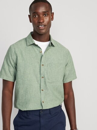 Regular-Fit Everyday Short-Sleeve Linen-Blend Shirt for Men | Old Navy (US)