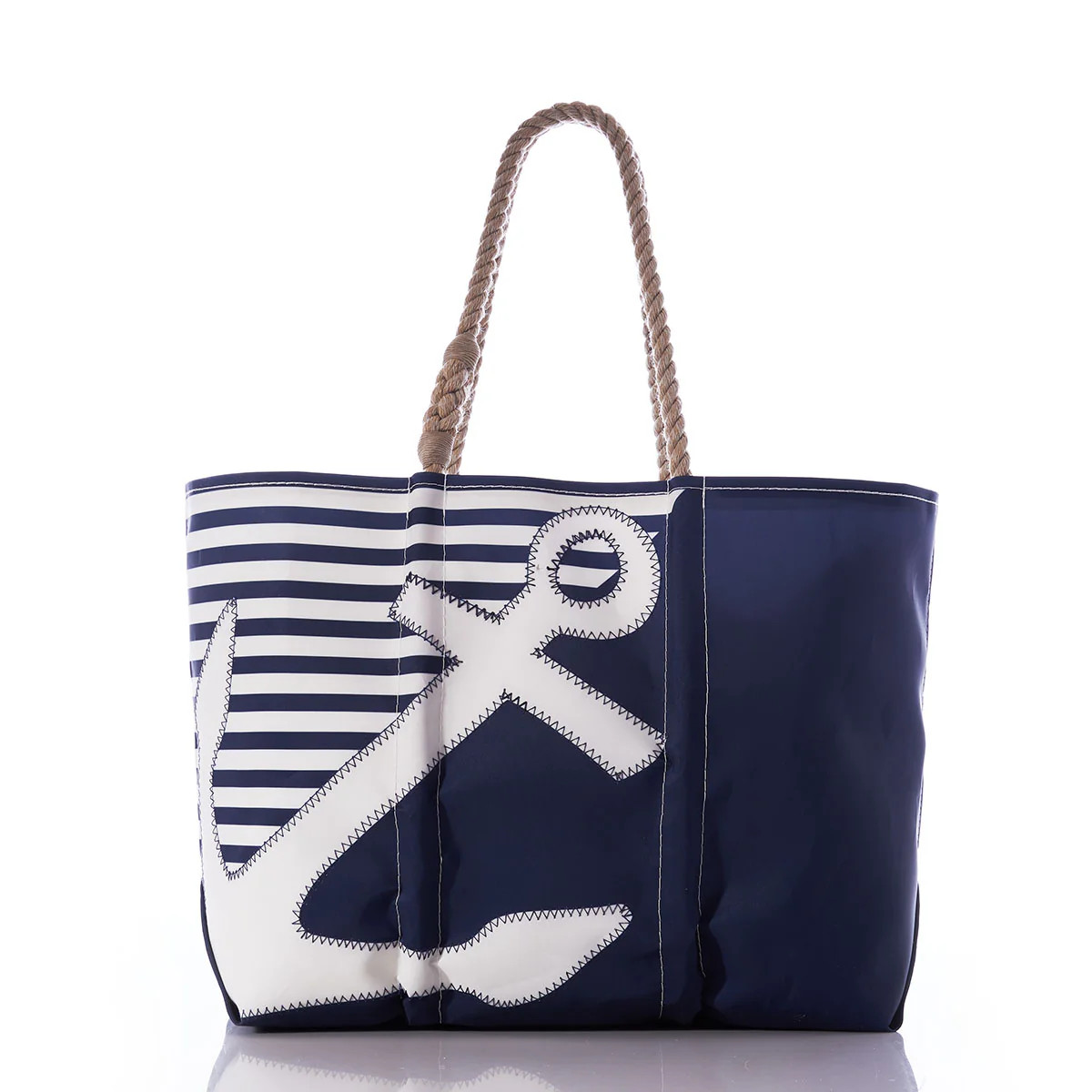 Breton Stripe White Anchor Large Tote | Sea Bags