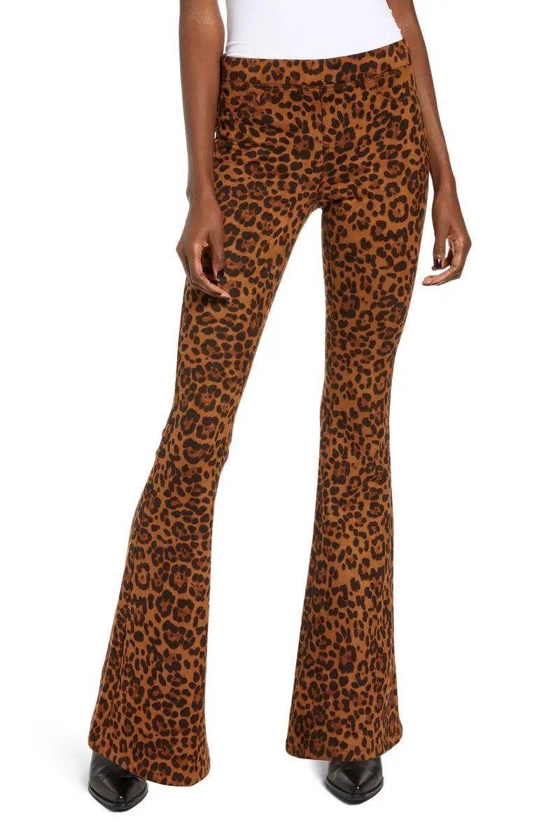 Leopard Print Faux Suede Flare Pants | Nordstrom