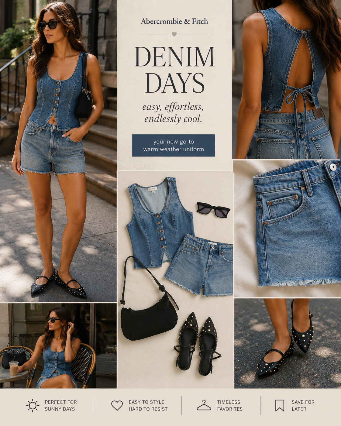 The @abercrombie denim-on-denim outfit that makes getting dressed for warm weather ridiculously easy. 👖✨

This full Abercrombie & Fitch look pairs the Mid Rise A-Line Short with a fitted tie-back denim vest for a matching set that feels effortless, flattering, and endlessly cool. 

The A-line shorts define the waist without clinging through the leg, while the button-front vest and open tie-back detail give classic denim a more feminine, elevated finish.

Style the set with black studded ballet flats, sleek sunglasses, delicate gold jewelry, and a relaxed shoulder bag for the perfect city-girl contrast. 

It feels polished enough for brunch while still being comfortable and casual enough for an entire day out.

Perfect for coffee dates, shopping, concerts, vacations, festivals, casual dinners, and sunny weekend plans. 

Wear both pieces together for a statement denim moment, then style the vest with linen pants or a maxi skirt and pair the Mid Rise A-Line Shorts with tanks, tees, and lightweight button-downs.

This is the Abercrombie matching denim outfit you’ll wear together, separately, and on repeat all season.

📌 SAVE this Abercrombie Mid Rise A-Line Short outfit for your next effortless summer look!

Everything is linked! ↓

#LTKActive #LTKSaleAlert #LTKTravel