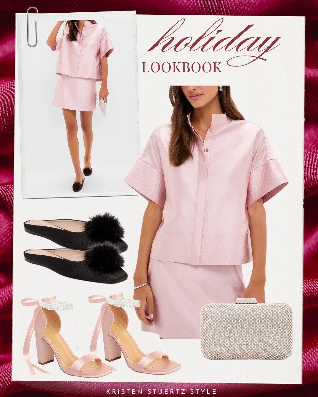 10/12: Tnuck orders ship free and arrive in time for the holidays!

I love this duponi satin pink skirt set. I’ve paired it with either black Pom Pom slides or dressier pink heels from Amazon. Last, a light gold Tnuck clutch to complete the look.

#holiday outfits #satin pink #mini skirt #black flats #black shoes #heels

#LTKootd #LTKHoliday