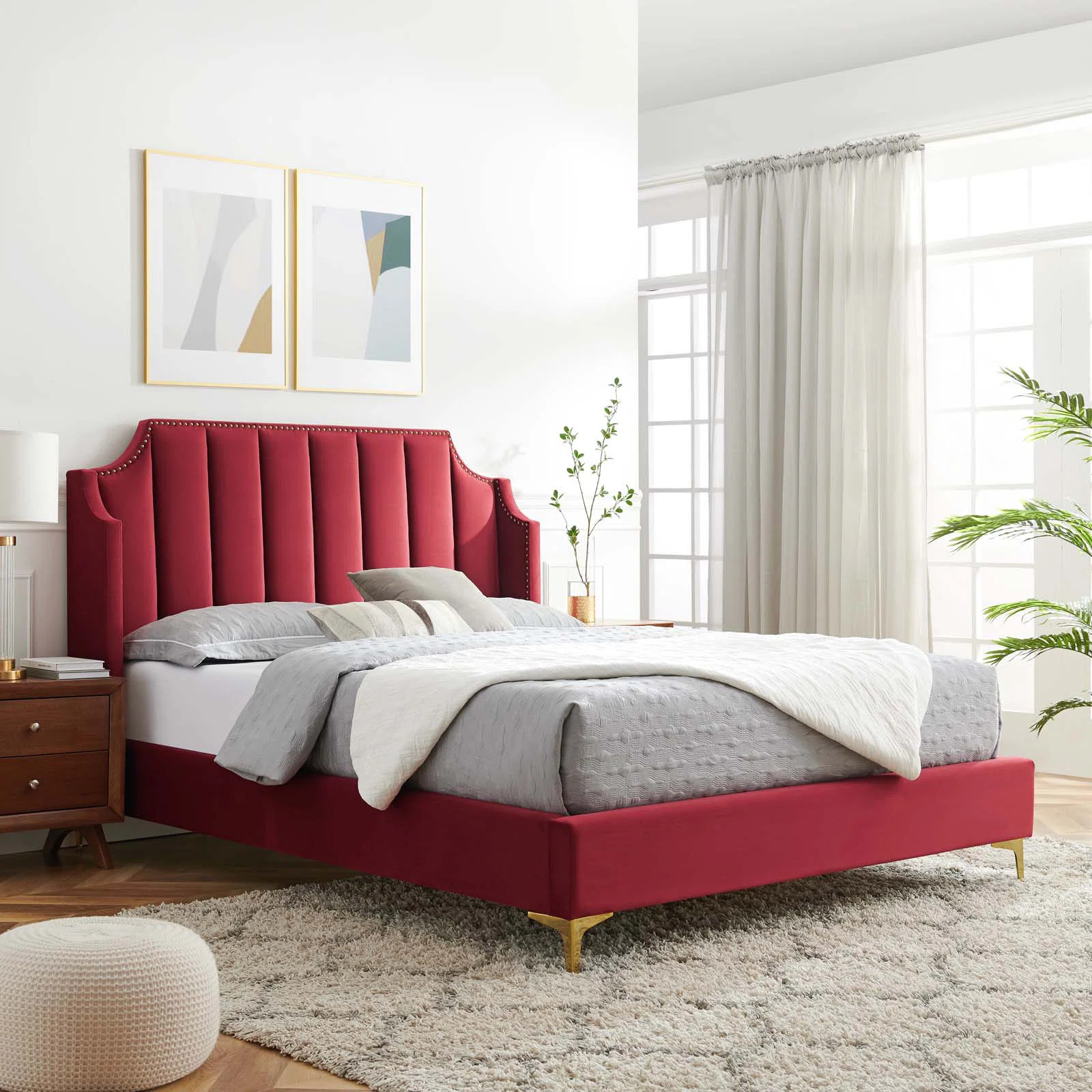Daniella Performance Velvet Queen Platform Bed In Dusty Rose | Wayfair North America