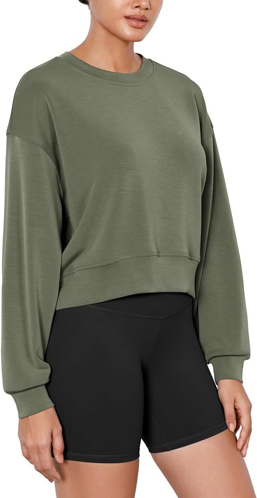 ODODOS Modal Soft Long Sleeve Cropped Sweatshirts for Women Oversized Crew Neck Pullover Crop Top | Amazon (US)