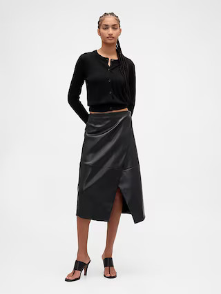 Recycled Vegan Leather Midi Wrap Skirt | Gap (US)