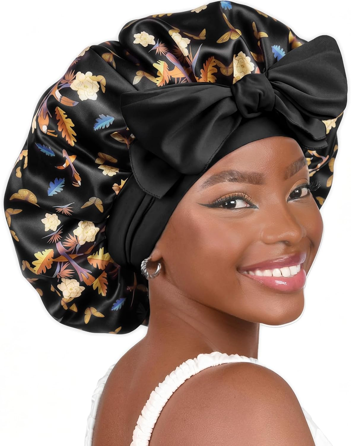 YANIBEST Adjustable Silk Bonnet for Sleeping Women Double Layer Satin Bonnet Reduce Friction Prevent Frizz Curly Hair | Amazon (US)