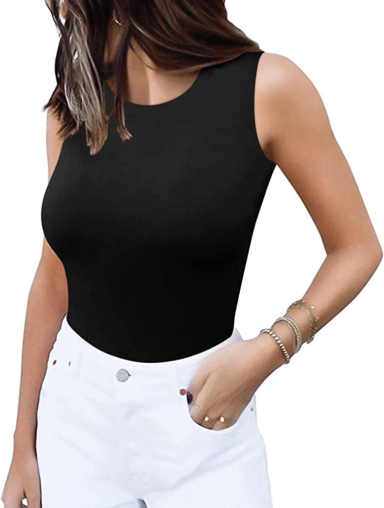 MANGOPOP Sleeveless Crew Neck Tank Tops Bodysuit for Women for Going Out | Amazon (US)