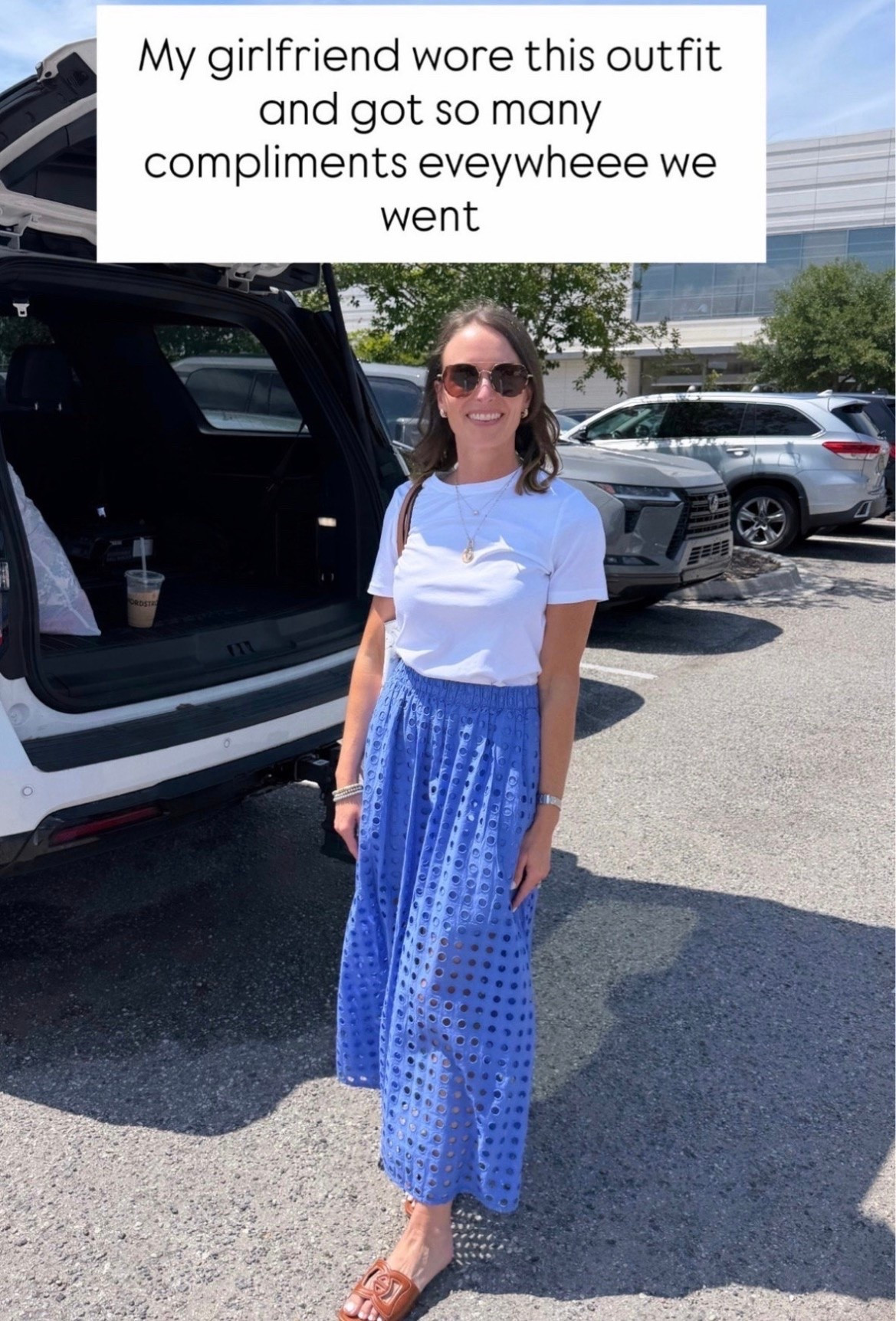 This eyelet skirt is such a standout piece for summer. The beautiful blue color paired with a simple white tee creates an effortless outfit that looks polished without trying too hard. Perfect for brunch, vacations, church, showers, or any day you want to feel a little extra put together.

Blue eyelet skirt, Summer outfit, White tee outfit, Coastal style, Vacation outfit, Resort wear, Casual chic style, Eyelet skirt outfit, Summer wardrobe staples, Feminine fashion, Brunch outfit, Elevated basics, Annabrstyle

#LTKootd #LTKSeasonal #LTKOver40